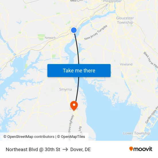 Northeast Blvd @ 30th St to Dover, DE map