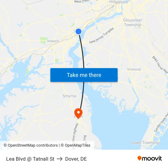 Lea Blvd @ Tatnall St to Dover, DE map