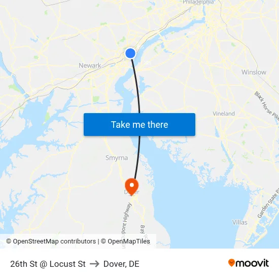 26th St @ Locust St to Dover, DE map