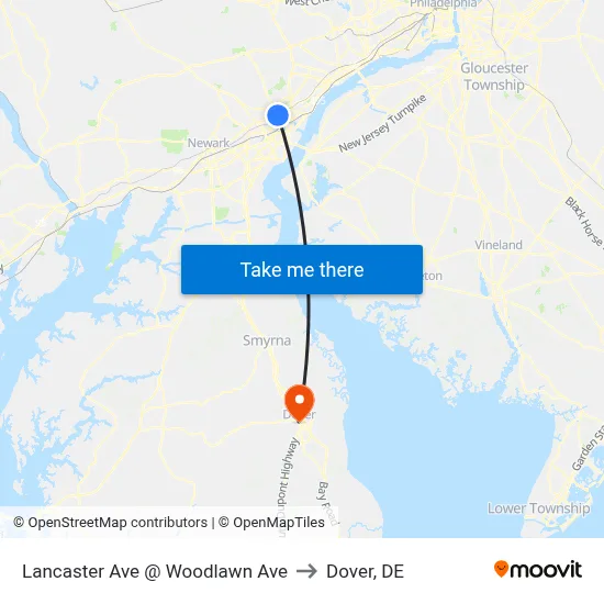 Lancaster Ave @ Woodlawn Ave to Dover, DE map