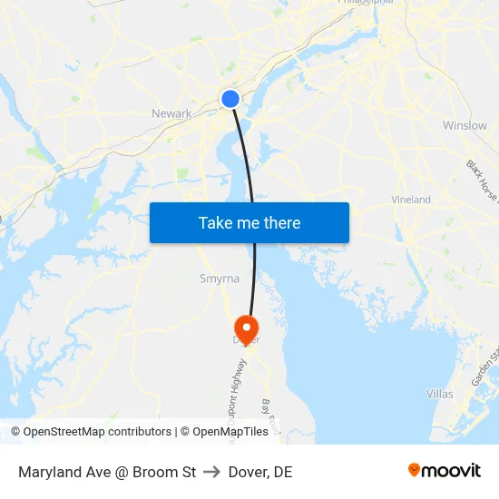Maryland Ave @ Broom St to Dover, DE map