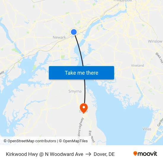 Kirkwood Hwy @ N Woodward Ave to Dover, DE map