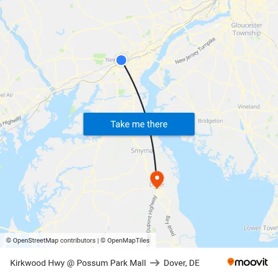 Kirkwood Hwy @ Possum Park Mall to Dover, DE map