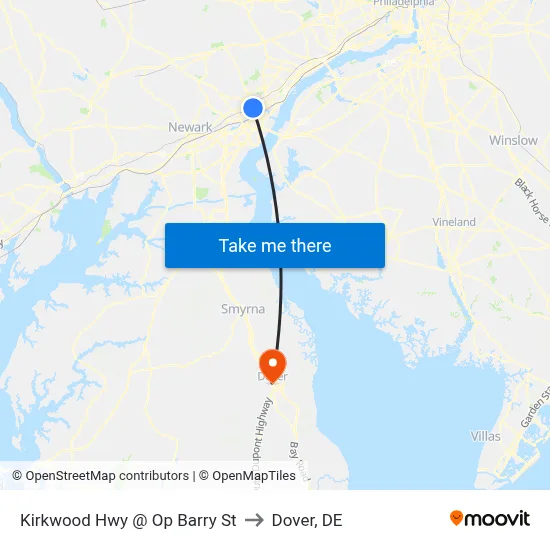 Kirkwood Hwy @ Op Barry St to Dover, DE map