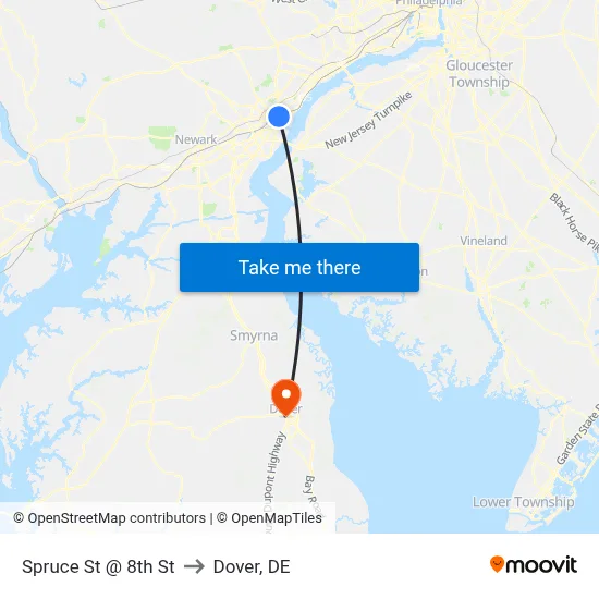 Spruce St @ 8th St to Dover, DE map