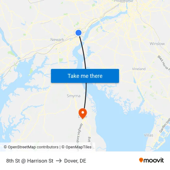 8th St @ Harrison St to Dover, DE map
