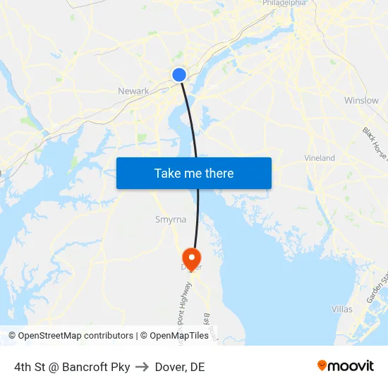 4th St @ Bancroft Pky to Dover, DE map