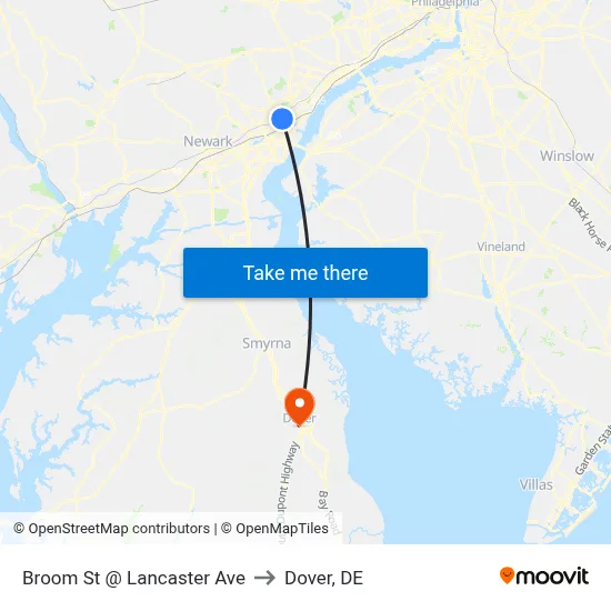 Broom St @ Lancaster Ave to Dover, DE map