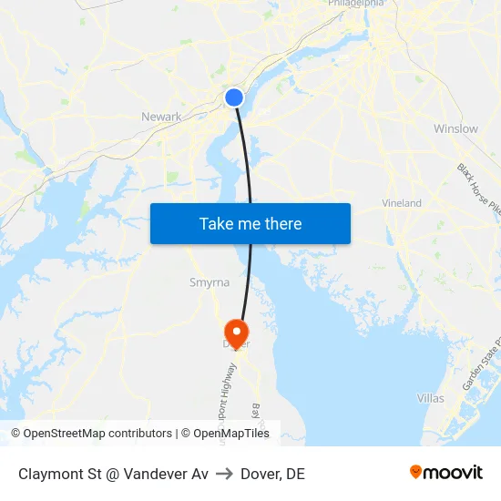 Claymont St @ Vandever Av to Dover, DE map