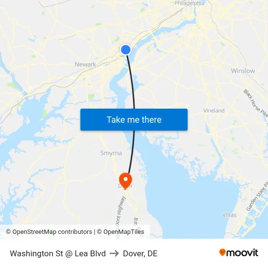 Washington St @ Lea Blvd to Dover, DE map
