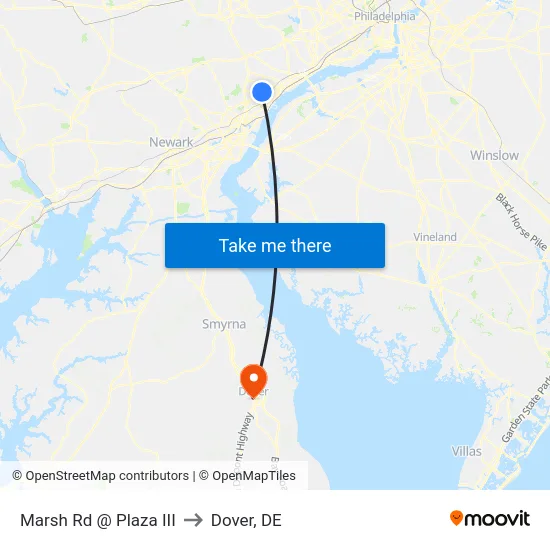 Marsh Rd @ Plaza III to Dover, DE map