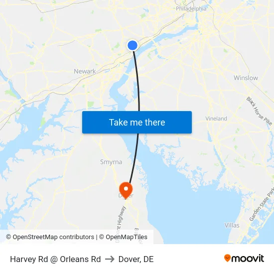 Harvey Rd @ Orleans Rd to Dover, DE map