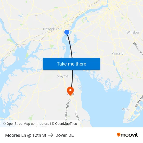Moores Ln @ 12th St to Dover, DE map