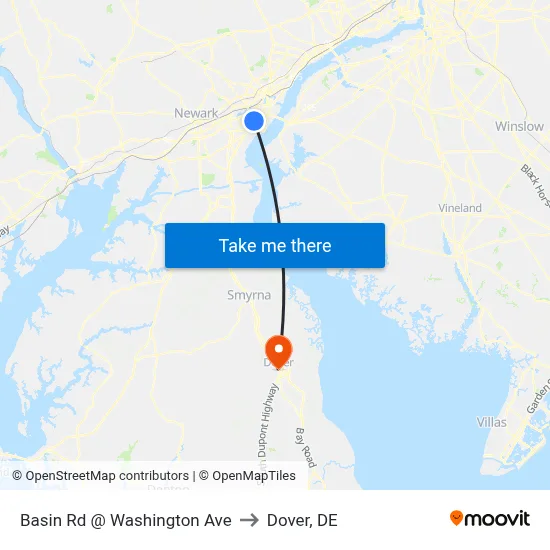 Basin Rd @ Washington Ave to Dover, DE map