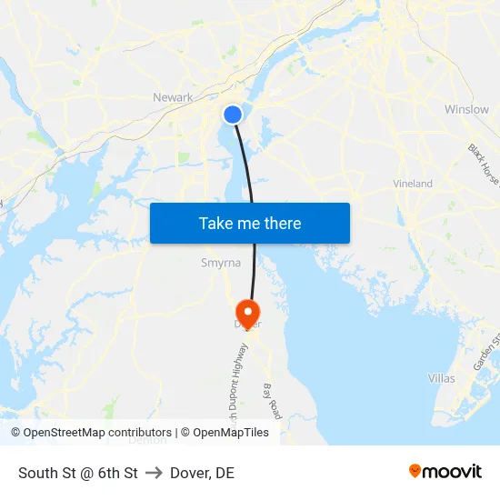 South St @ 6th St to Dover, DE map