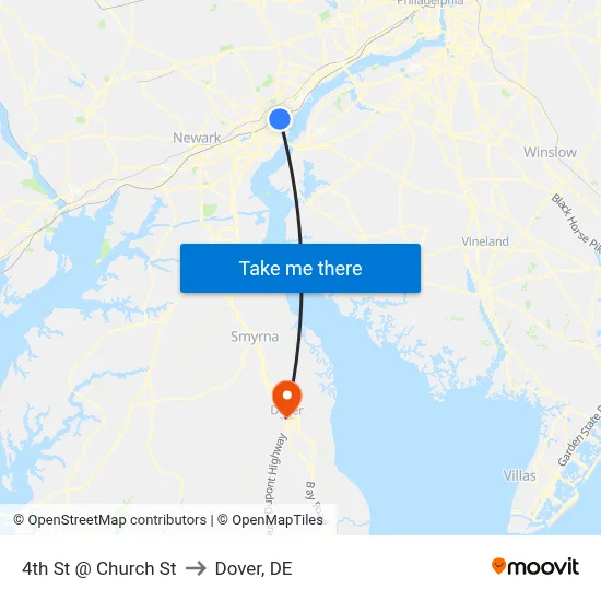 4th St @ Church St to Dover, DE map