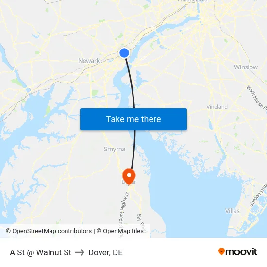 A St @ Walnut St to Dover, DE map