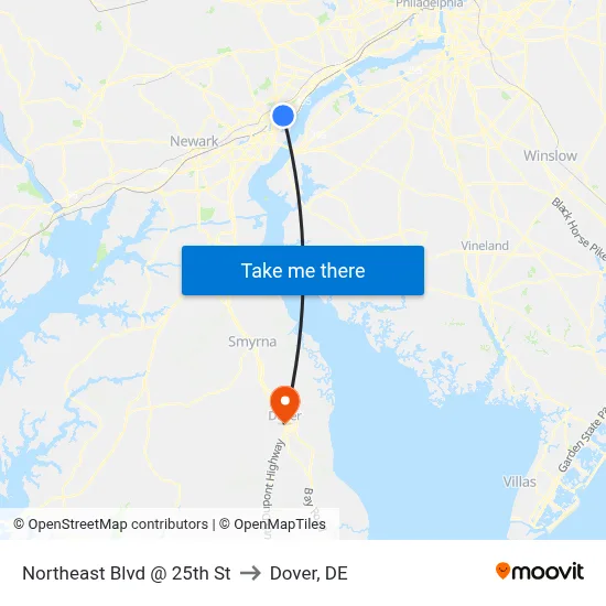 Northeast Blvd @ 25th St to Dover, DE map