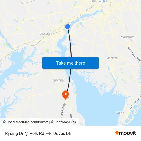 Rysing Dr @ Polk Rd to Dover, DE map