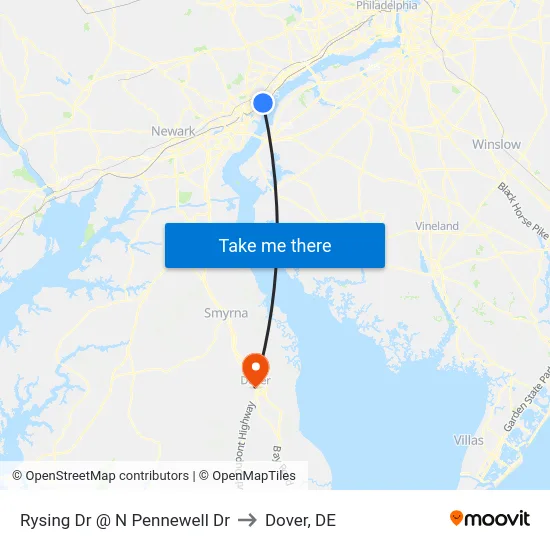 Rysing Dr @ N Pennewell Dr to Dover, DE map