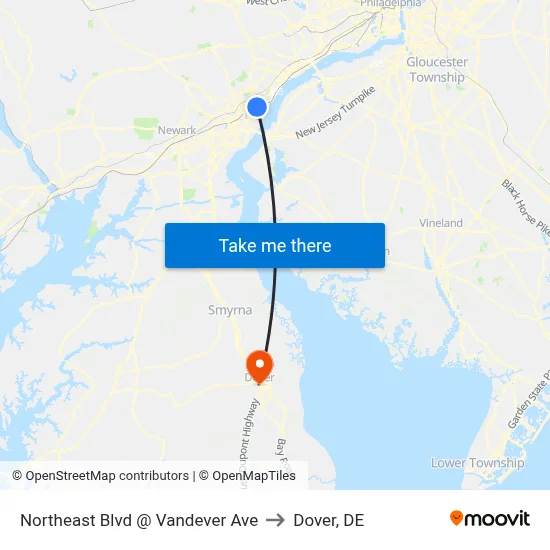 Northeast Blvd @ Vandever Ave to Dover, DE map