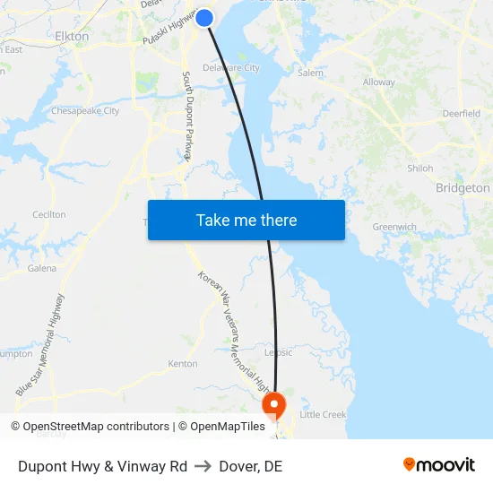 Dupont Hwy & Vinway Rd to Dover, DE map