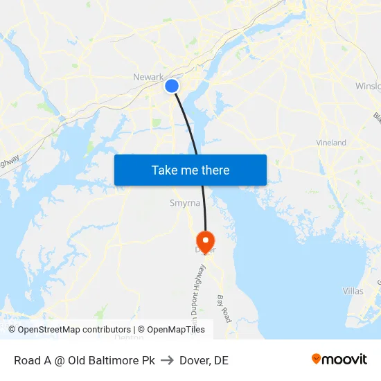 Road A @ Old Baltimore Pk to Dover, DE map