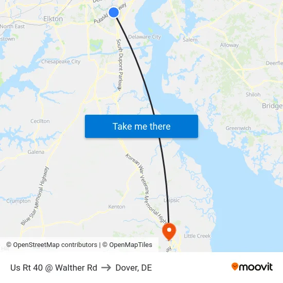 Us Rt 40 @ Walther Rd to Dover, DE map