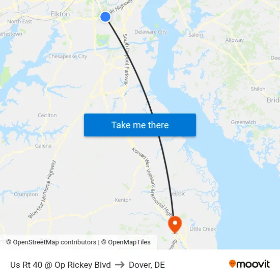 Us Rt 40 @ Op Rickey Blvd to Dover, DE map