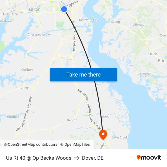 Us Rt 40 @ Op Becks Woods to Dover, DE map