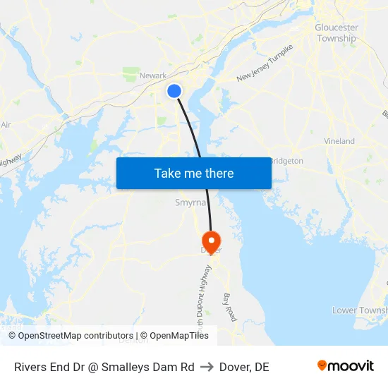 Rivers End Dr @ Smalleys Dam Rd to Dover, DE map