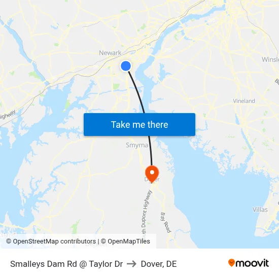 Smalleys Dam Rd @ Taylor Dr to Dover, DE map