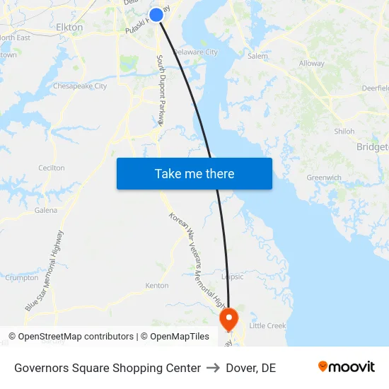 Governors Square Shopping Center to Dover, DE map