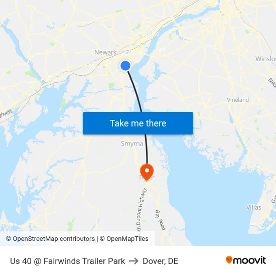 Us 40 @ Fairwinds Trailer Park to Dover, DE map