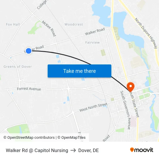Walker Rd @ Capitol Nursing to Dover, DE map