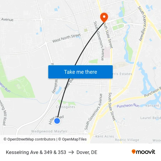 Kesselring Ave & 349 & 353 to Dover, DE map