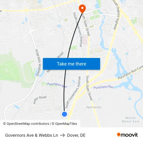 Governors Ave & Webbs Ln to Dover, DE map