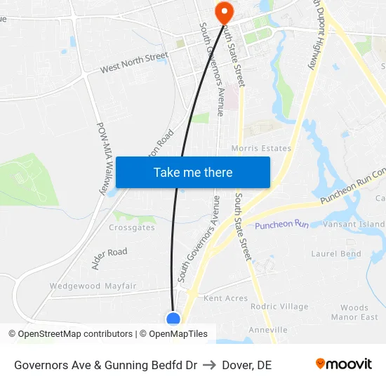 Governors Ave & Gunning Bedfd Dr to Dover, DE map