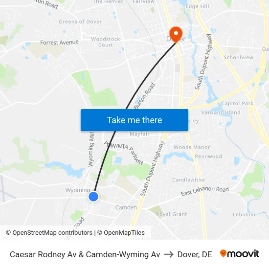 Caesar Rodney Av & Camden-Wyming Av to Dover, DE map