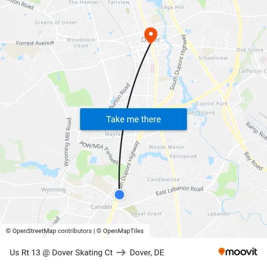 Us Rt 13 @ Dover Skating Ct to Dover, DE map