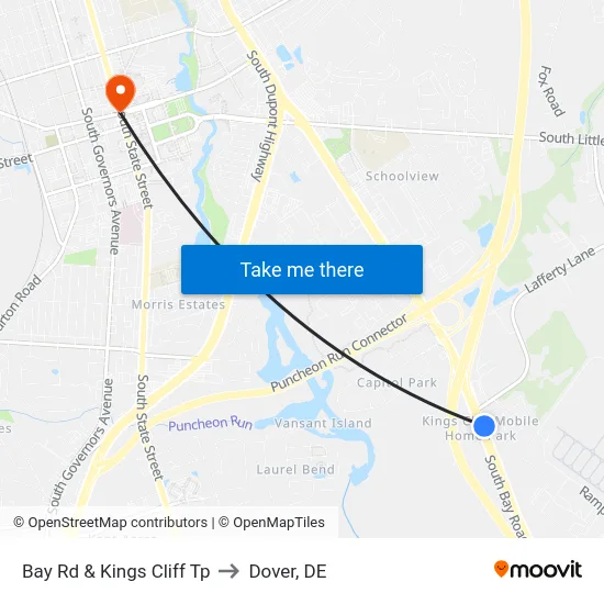 Bay Rd & Kings Cliff Tp to Dover, DE map