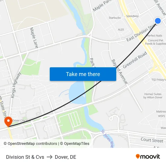 Division St & Cvs to Dover, DE map