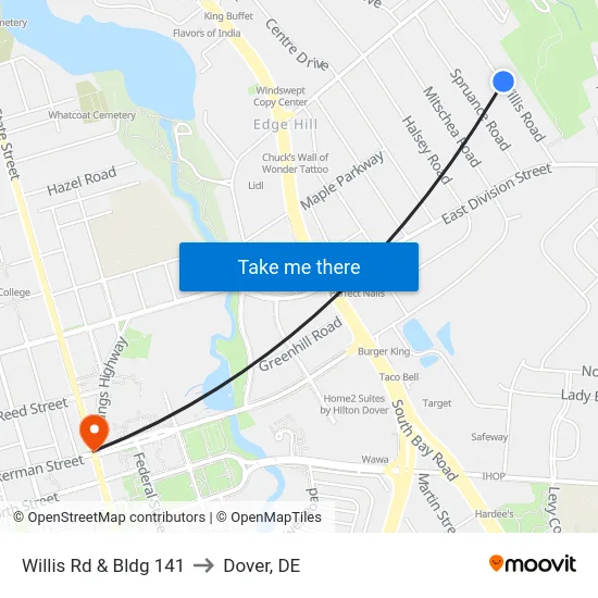 Willis Rd & Bldg 141 to Dover, DE map