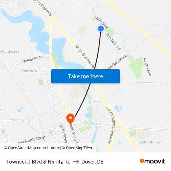 Townsend Blvd & Nimitz Rd to Dover, DE map