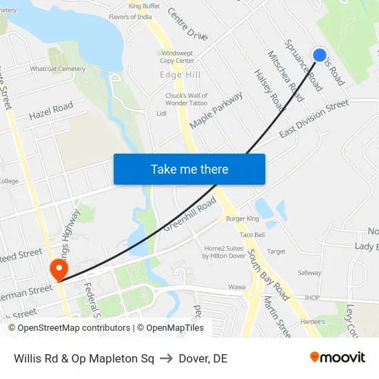 Willis Rd & Op Mapleton Sq to Dover, DE map