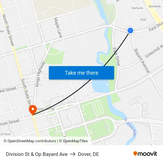 Division St & Op Bayard Ave to Dover, DE map