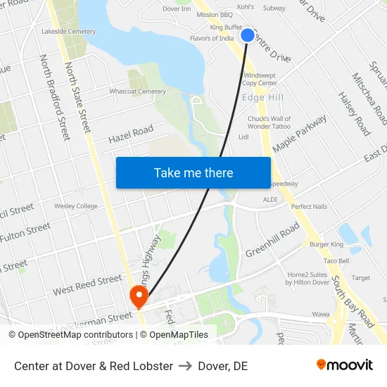 Center at Dover & Red Lobster to Dover, DE map