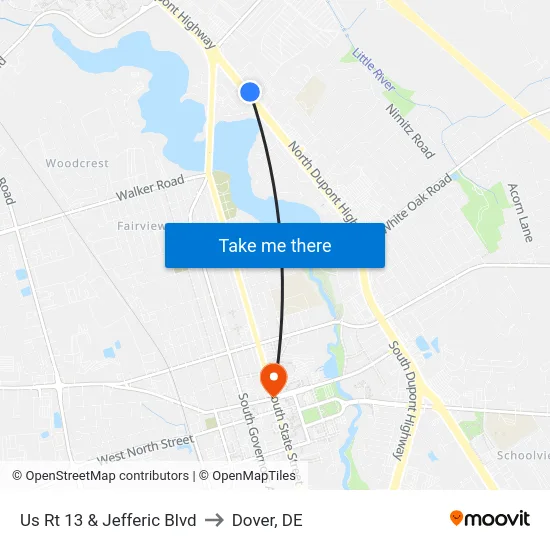 Us Rt 13 & Jefferic Blvd to Dover, DE map