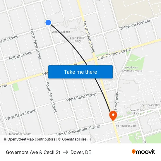 Governors Ave & Cecil St to Dover, DE map