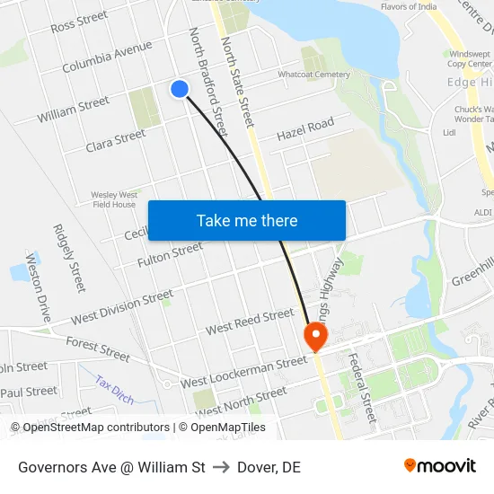Governors Ave @ William St to Dover, DE map